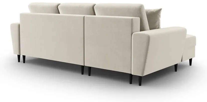 Bézs bársony kinyitható tárolóhelyes sarokkanapé (bal oldali-heverő résszel) Kyoto – Cosmopolitan Design