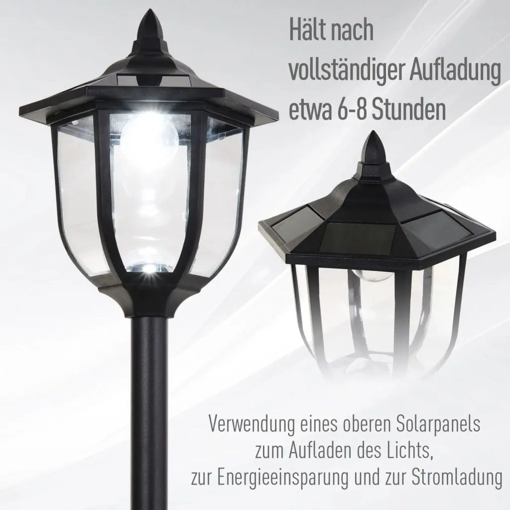 Outsunny Napelemes LED kerti lámpa, műanyag lámpa, kültéri lámpa beltéri és kültéri használatra, erkélyre, dekorációhoz fekete