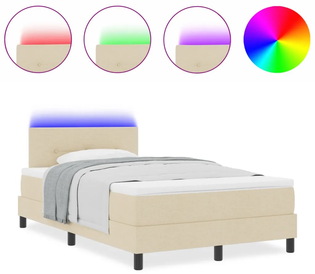 Boxspring Ágy Matrac és LED Krém 120x200 cm Szövet