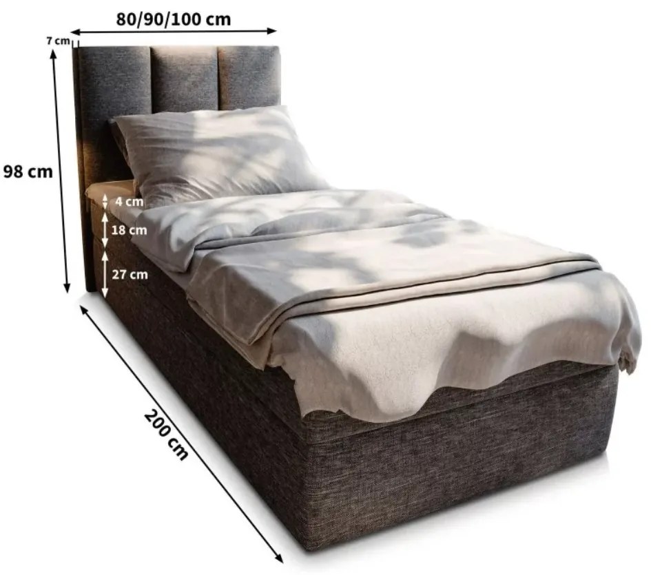 Kárpitozott boxspring ágy MERALIS 100x200 cm bézs Matrac: Bonell rugós matrac