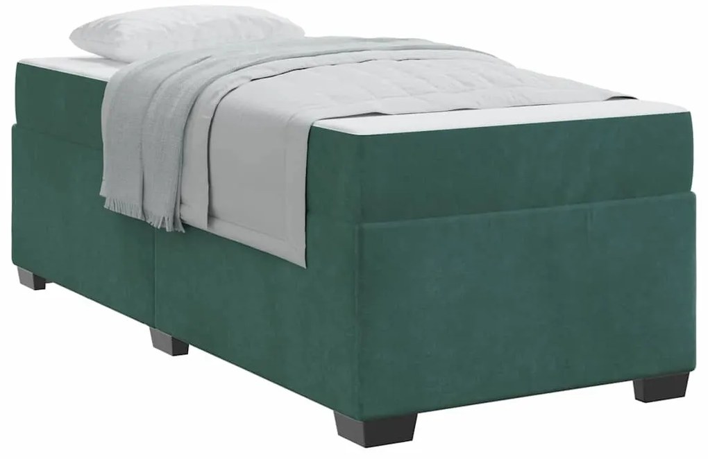 Ágykeret matraccal matracmal Sötétzöld 90 x 190 cm Bársony