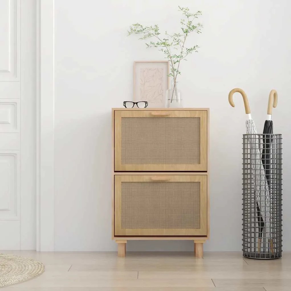 vidaXL barna szerelt fa és természetes rattan cipőszekrény 52x25x80 cm