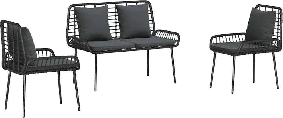 vidaXL Kert étkező szett 3 pcs Fekete és Antracit polirattan