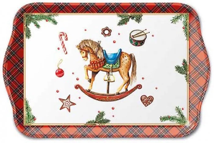 Karácsonyi hintalovas műanyag konyhai kis tálca 13x21 cm Christmas Toys