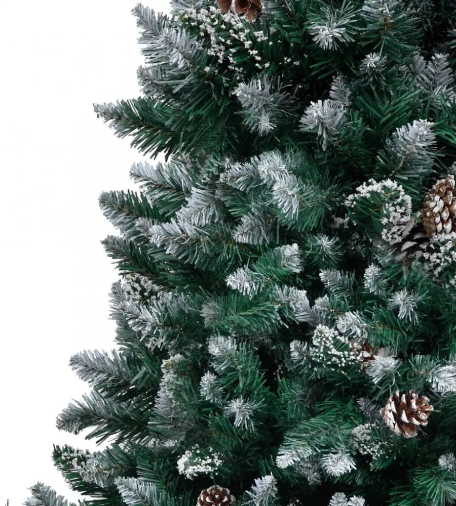 műkarácsonyfa fenyőtobozokkal és fehér hóval 210 cm