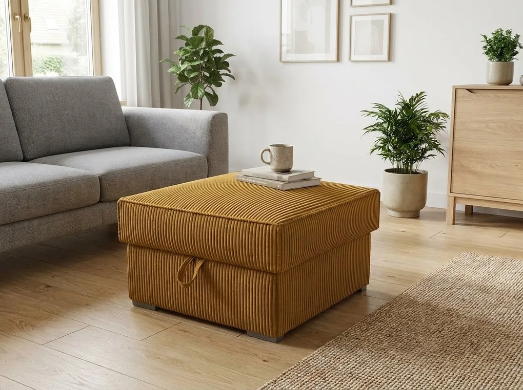 Taburet SMART COSARO XL tárolóhellyel 71x71 cm, mustárszínű