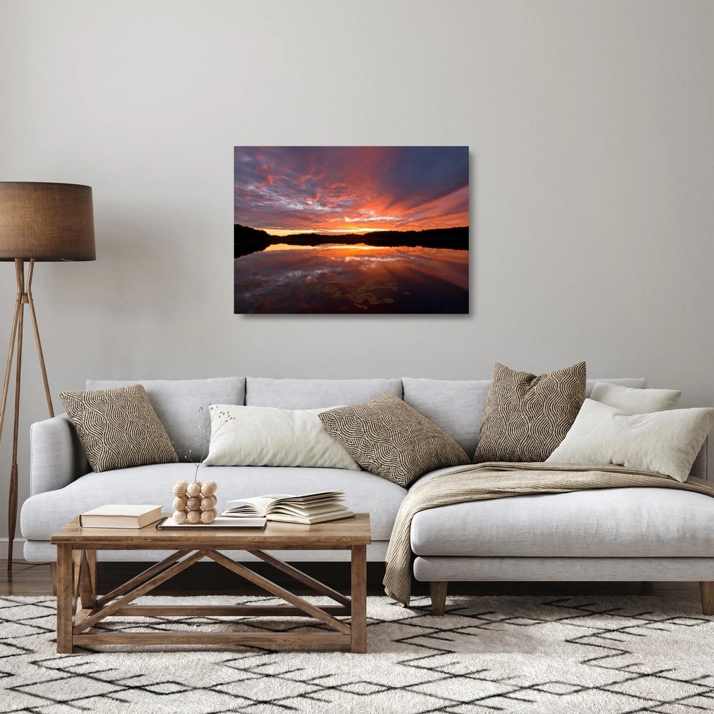Üveg kép - Naplemente a tó felett (70x50 cm)