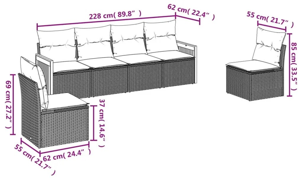 6 részes szürke polyrattan kerti ülőgarnitúra párnákkal