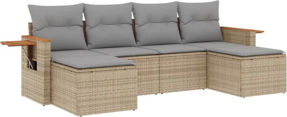 vidaXL 6 részes bézs polyrattan kerti ülőgarnitúra párnával