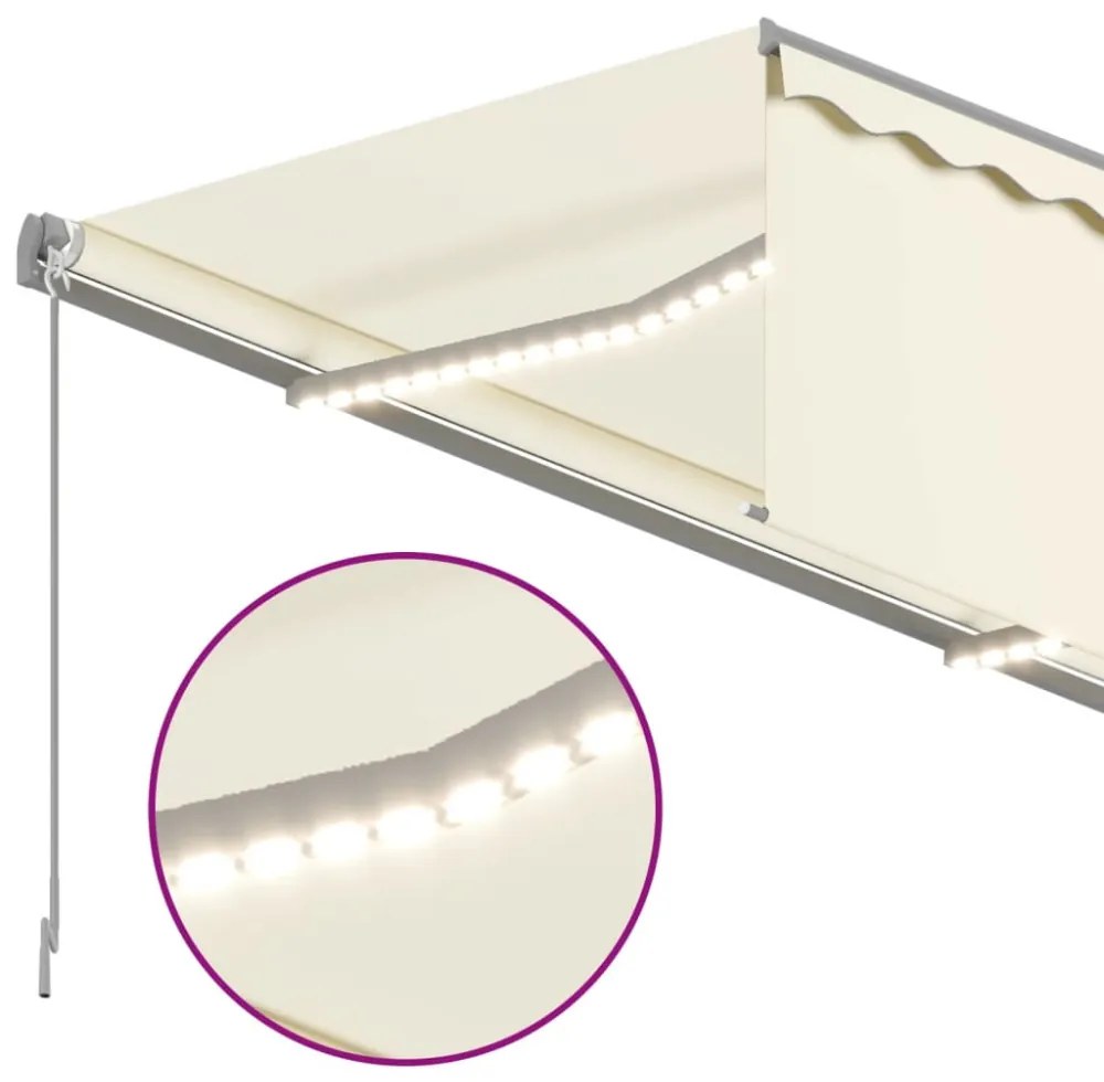 krémszínű szélérzékelős, LED-es napellenző redőnnyel 4x3 m