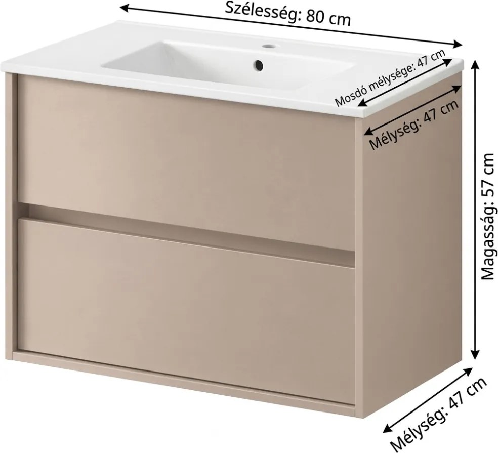 RODO fürdőszoba mosdószekrény + mosdó 80 cm kasmír (összeszerelve)