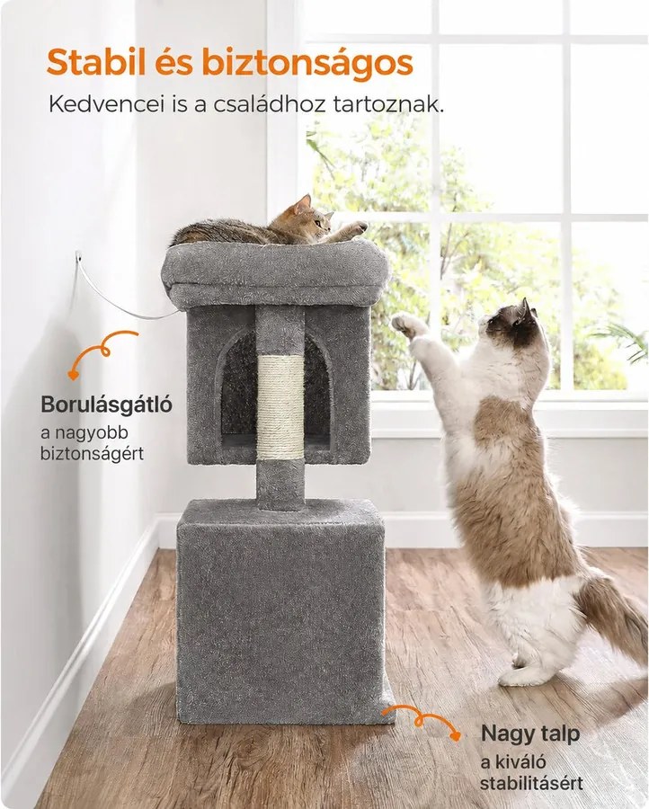 FEANDREA macskakaparó 2 barlanggal és nagy kilátóval, 74 cm – világosszürke