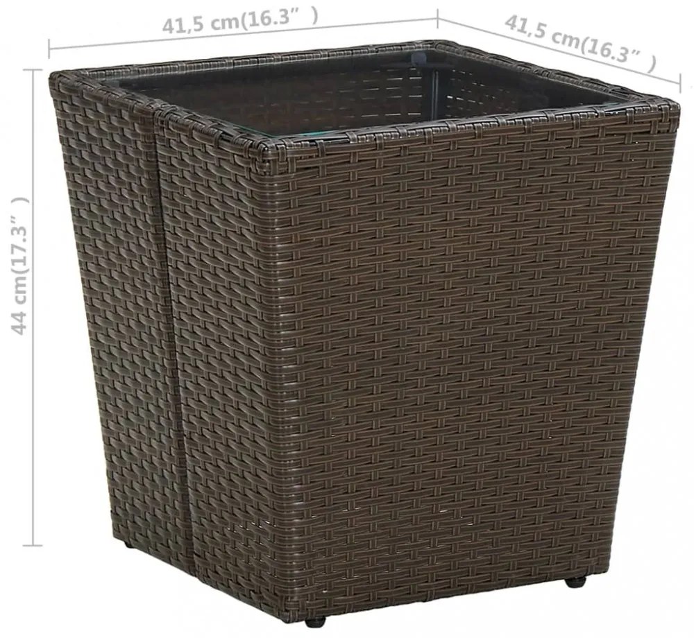 barna polyrattan és edzett üveg dohányzóasztal 41,5x41,5x44 cm