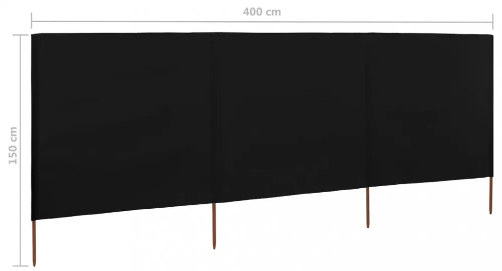 fekete szövet 3-paneles szélfogó 400 x 120 cm