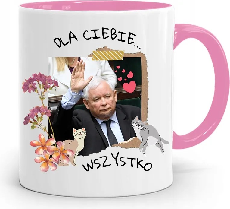 Rózsaszín Vicces Bögre Jaroslaw Kaczynski fényképes nyomattal