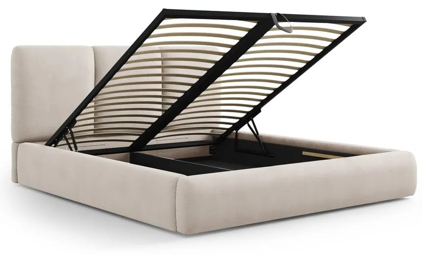 Bézs kárpitozott ágyneműtartós franciaágy ágyráccsal 160x200 cm Brody – Mazzini Beds