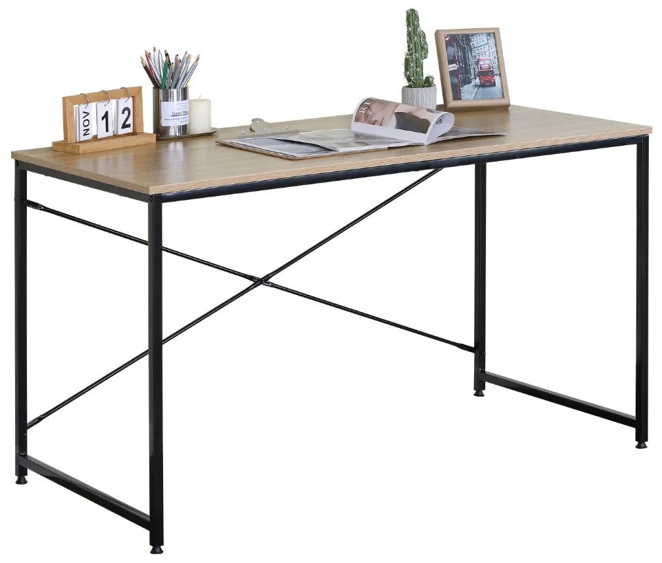 Intenso Home íróasztal / számítógépasztal 120x60cm | Masszív fém váz, fekete - Sonoma tölgy szín