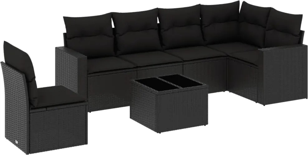 vidaXL 7 részes fekete polyrattan kerti ülőgarnitúra párnával