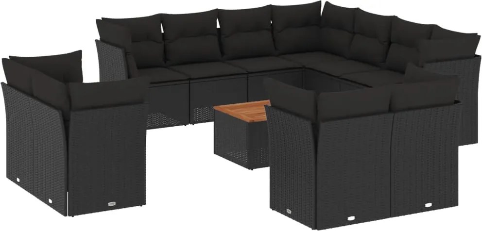 vidaXL 12 részes fekete polyrattan kerti ülőgarnitúra párnákkal