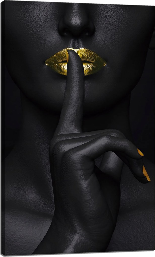 Vászonkép Fekete Nő Csend Arany Száj 60x100 cm