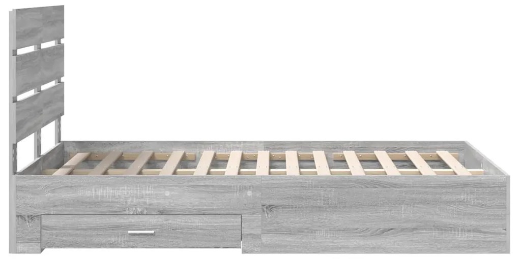 vidaXL Ágykeret fiókkal fejtámlával Szürke Sonoma 120 x 200 cm Faanyag
