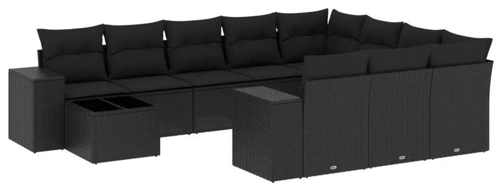 vidaXL 11 részes fekete polyrattan kerti ülőgarnitúra párnákkal