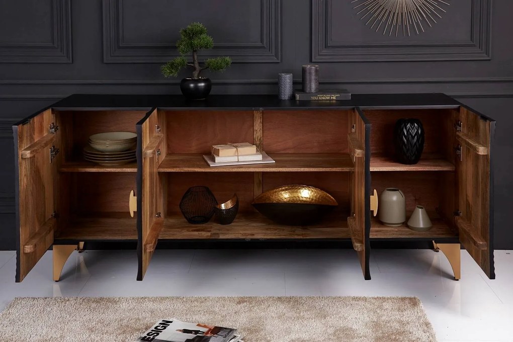 Design komód Venetia 177 cm fekete-arany