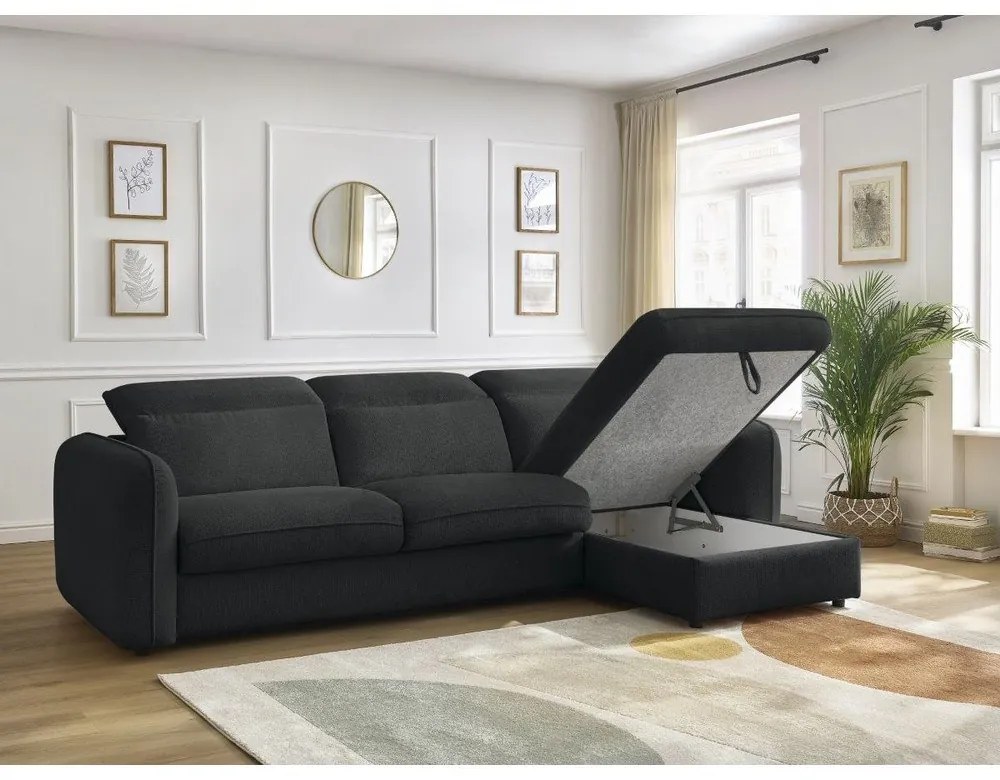 Fekete kinyitható sarokkanapé (variálható) Achille – Bobochic Paris