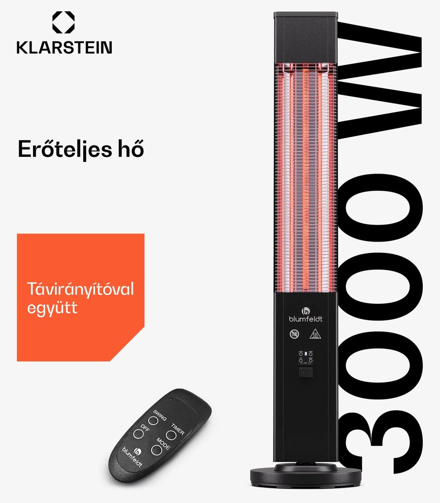 Blumfeldt Heat Guru Plus 3000, kültéri és beltéri hősugárzó, 3000W, 3 fűtési szint, távirányítóval