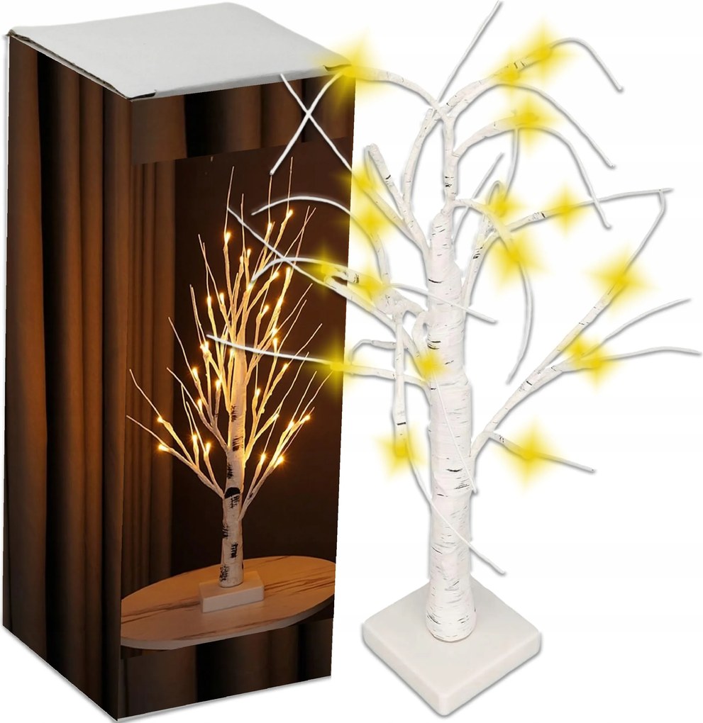 Műfenyő Dísz Nyírfa Karácsonyi Dekoráció 60 CM Led Lámpa Fehér