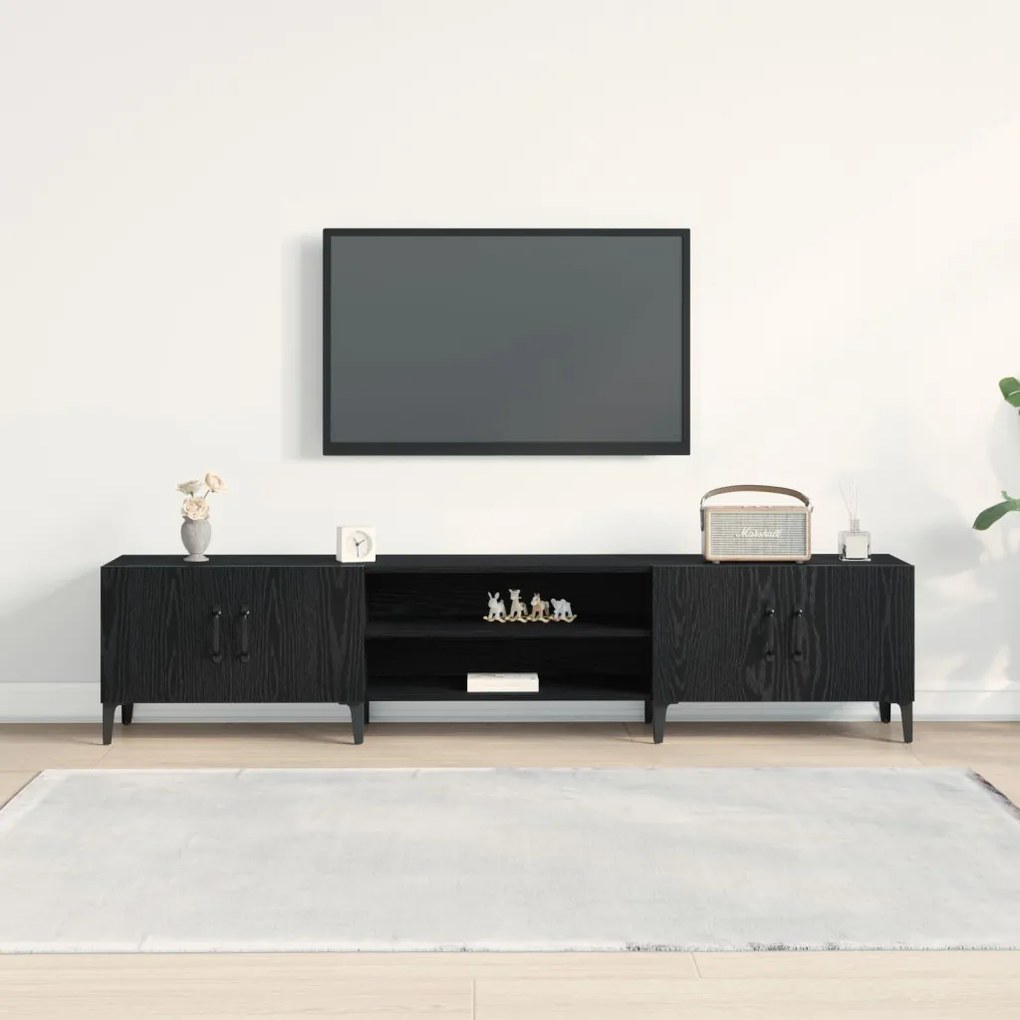 TV Szekrény Fekete Tölgy 180x31,5x40 cm Műanyag Fa