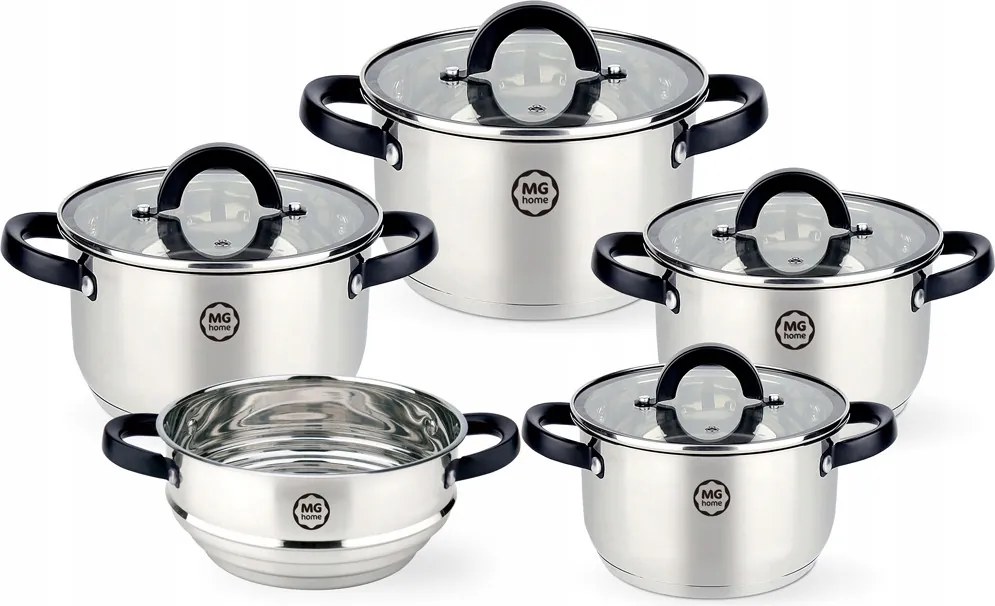 Acél edénykészlet szett 9db-os párolóbetét fekete Mg Home