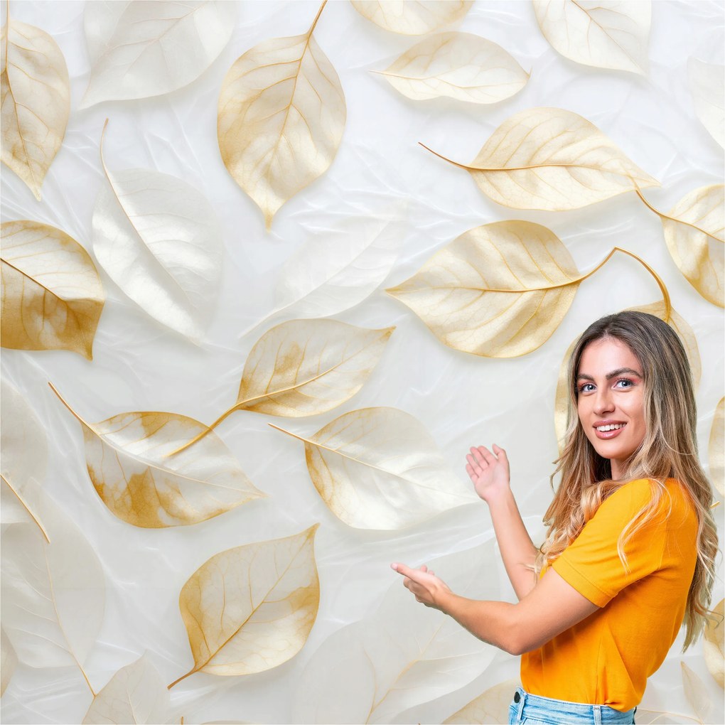 Fotótapéta Nappali Hálószoba Levelek Absztrakt Arany Bézs 588x280 LAZB11F