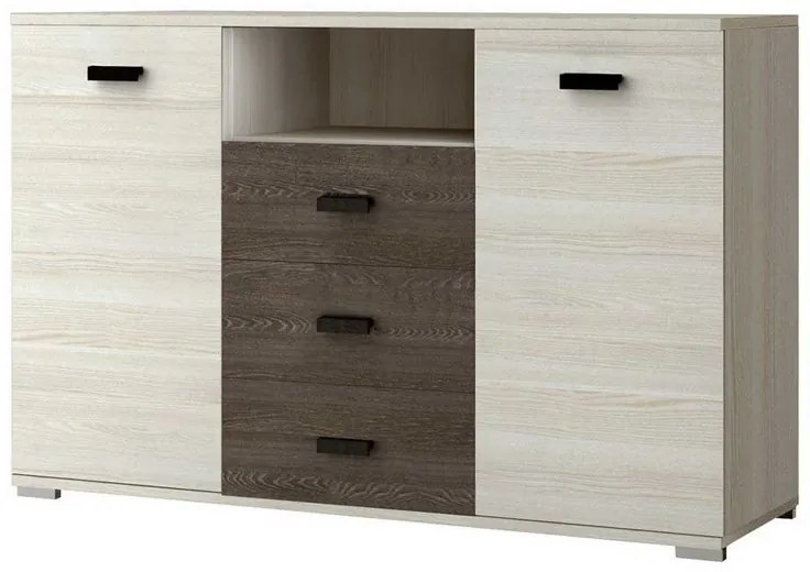 Nelly 135 2 ajtós fiókos komód kőris - ezüst tölgy