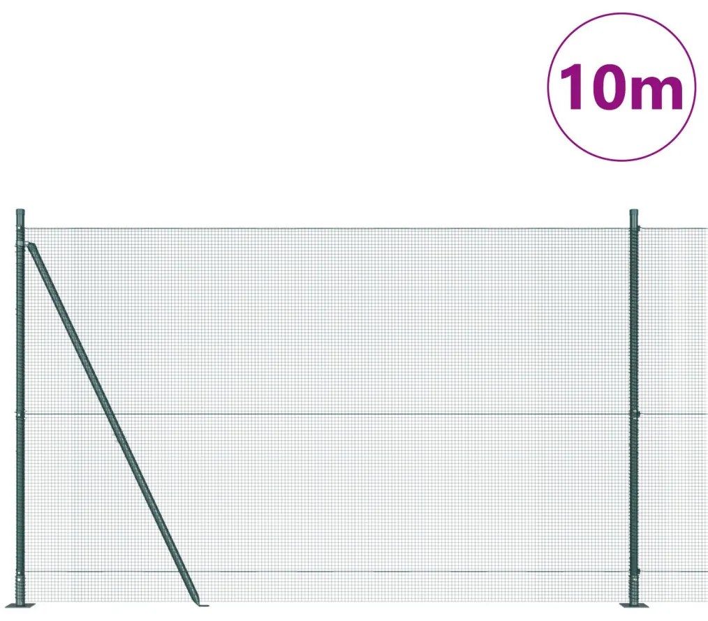 Hegesztett Drótkerítés 7 Flanged Oszloppal Zöld 1,5x10 m Acél