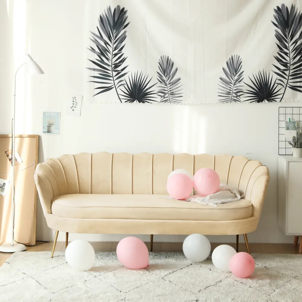 Luxus kanapé, 3 személyes, bézs Velvet szövet/arany, Art-deco, NOBLEO TYP 2