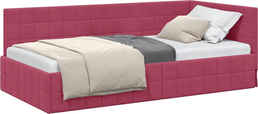 vidaXL Sarokágy keret fejtámlával Bordó 90 cm x 190 cm Bársony
