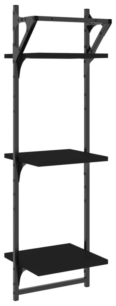 2 db 3 szintes fekete falipolc rúddal 30x25x100 cm