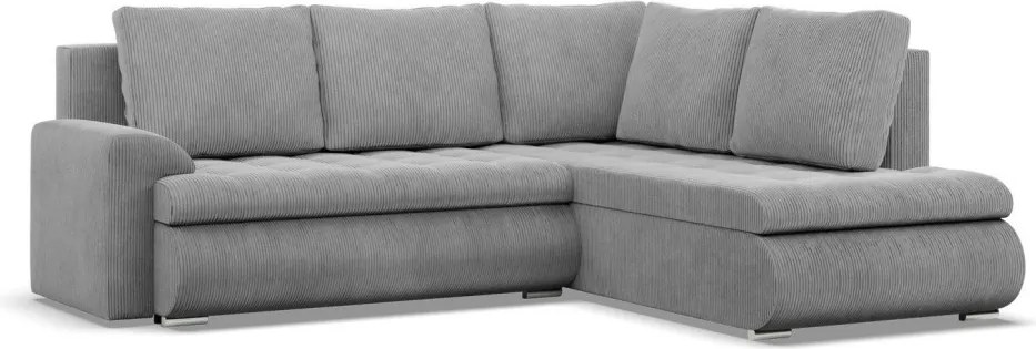 Tokio sarokkanapé, L alakú háttámlával, 2 ágyneműtartóval, kordbársony, jobboldali, szürke