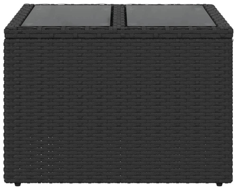 fekete polyrattan üveglapos kerti asztal 55 x 55 x 37 cm