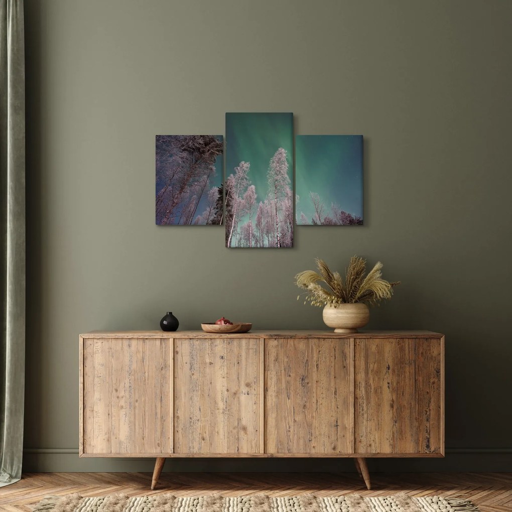 Az aurora borealis képe fagyos fák felett (90x60 cm)