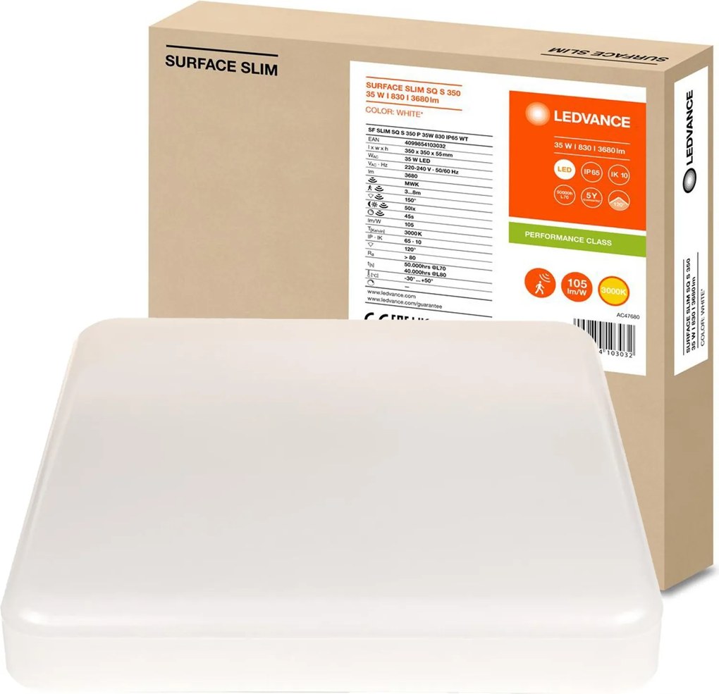 Led panel Mennyezeti lámpatest 35W 3680lm 3000K Alkonyat mozgásérzékelő 35x35cm