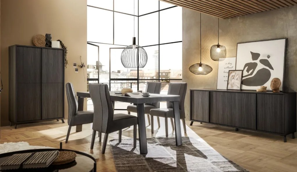 CITY Háromajtós komód, fekete, laminált vázzal és előlapokkal