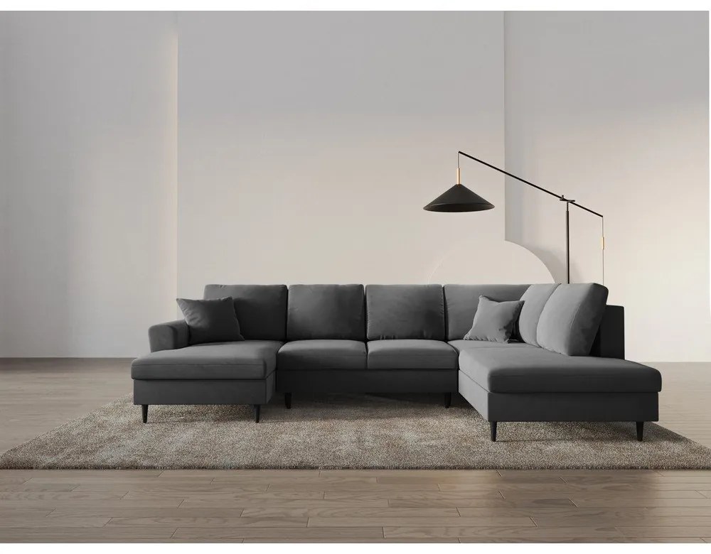 Világosszürke bársony kinyitható tárolóhelyes sarokkanapé (jobb oldali-U alakú) Kyoto – Cosmopolitan Design