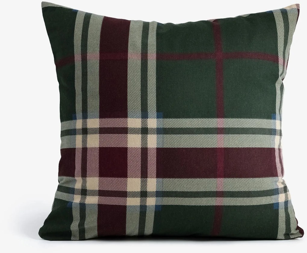 Goldea karácsonyi flanel párnahuzat - sötétzöld skótkockás 40 x 40 cm