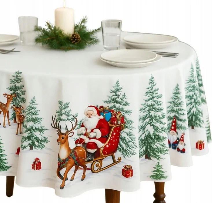 Abrosz Karácsonyi Fehér Kerek Mikulás Karácsonyfa 130x130