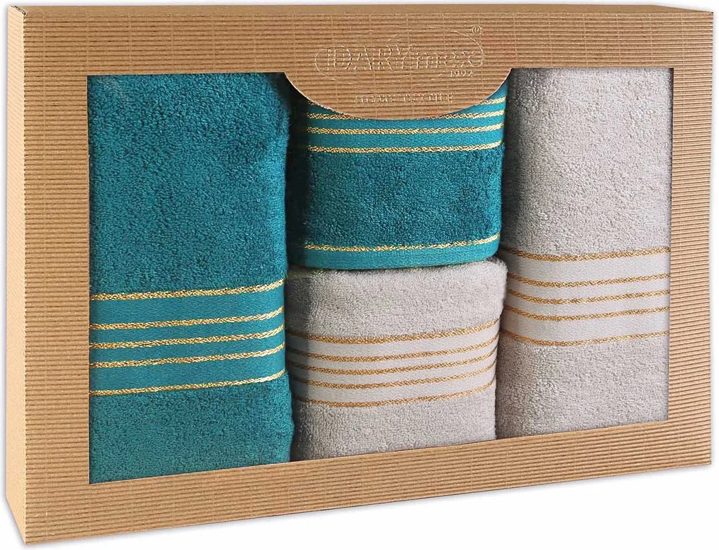 Törölköző Pamut Tiwano Világos Hamu Sötét türkiz 2x50x90+2x70x140 kpl.