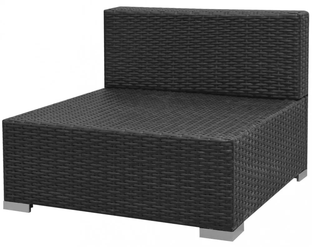 vidaXL 7 darabos fekete polyrattan kerti bútorszett napellenzővel