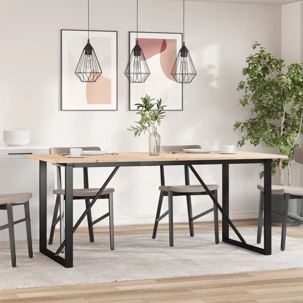 Tömör fenyőfa és acél étkezőasztal O-vázzal 180x90x75 cm
