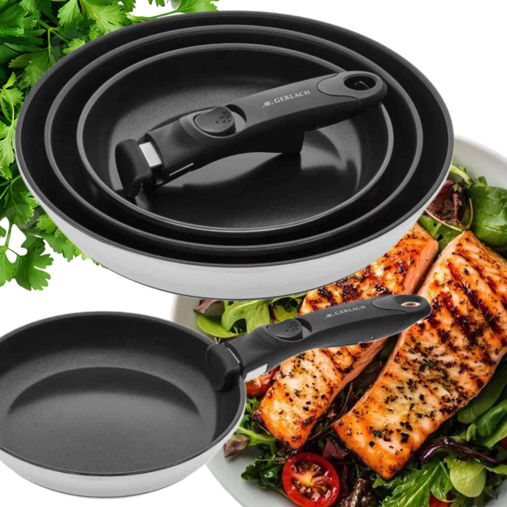3 Db-os Gerlach Serpenyő Szett Smart Steel 20/24/28 CM Serpenyő Levehető Fogantyúval